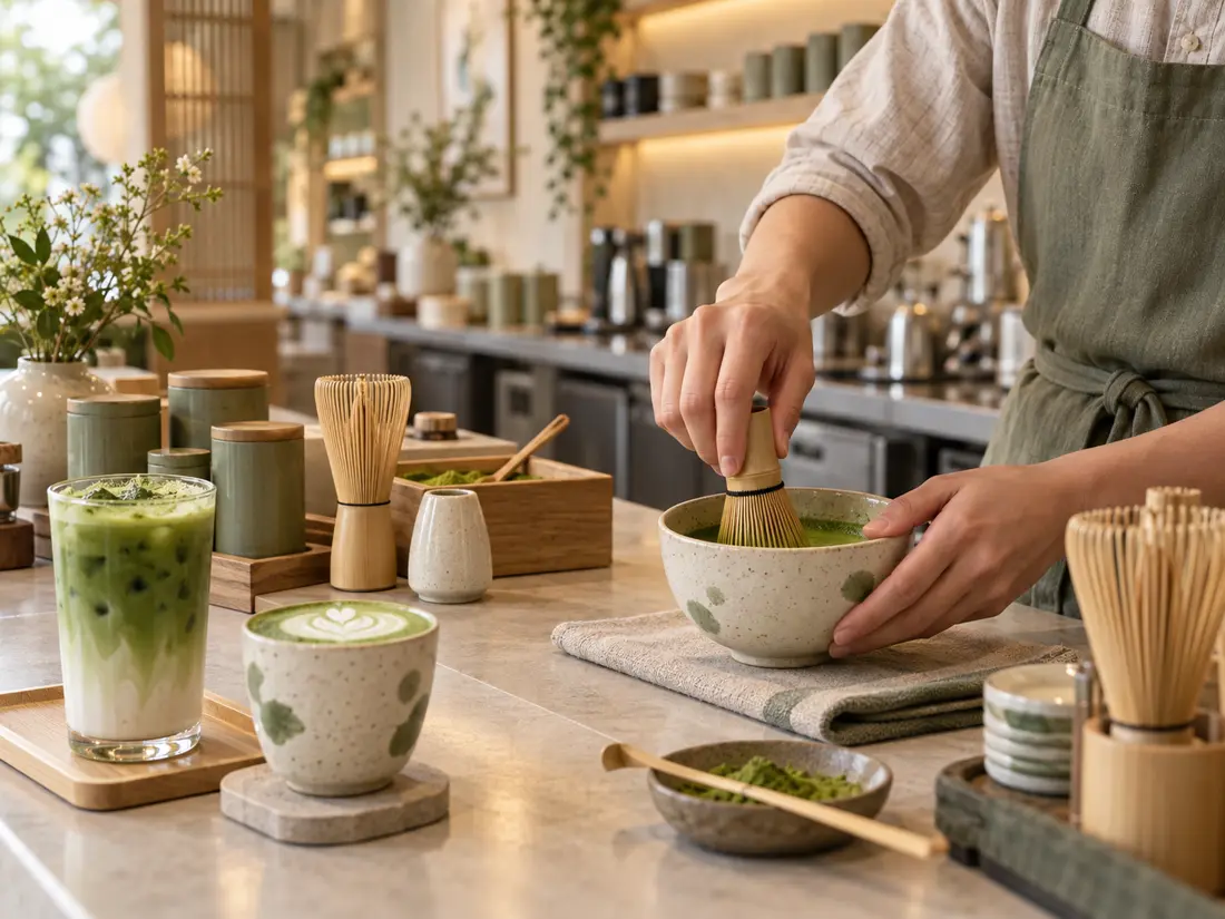 Préparation du matcha au fouet